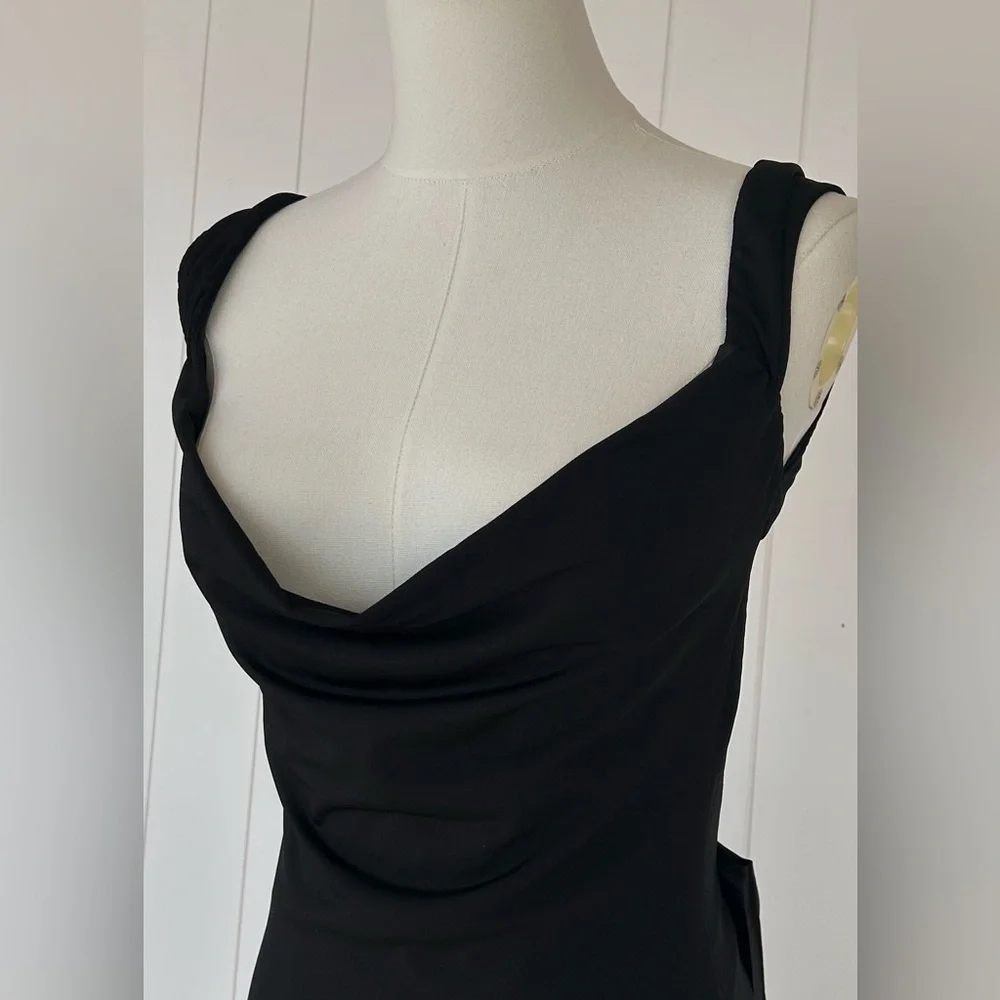 Tic Toc Women’s Draped Front Backless Mini‎ Dress Giant Bow at Lower Back Large